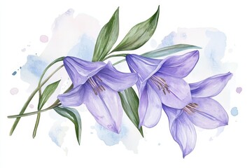 Delicate, light purple flowers with watercolor splashes.