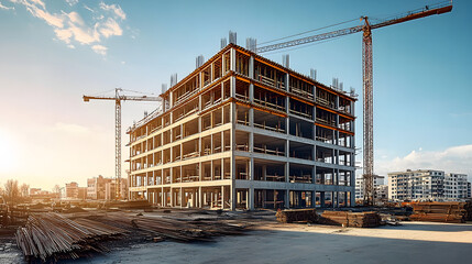 Fototapeta premium construction site for a large building with a clear blue sky background