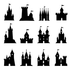 Set of black medieval castle silhouettes. Vector illustration. © Sketch