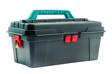 Plastic toolbox with handle on transparent background