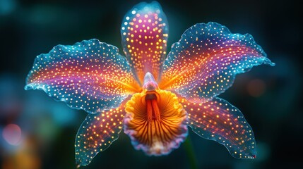 Fototapeta premium Vibrant Close-up of Colorful Orchid Flower with Glowing Petals