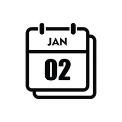 calender icon, 02 january icon with white background