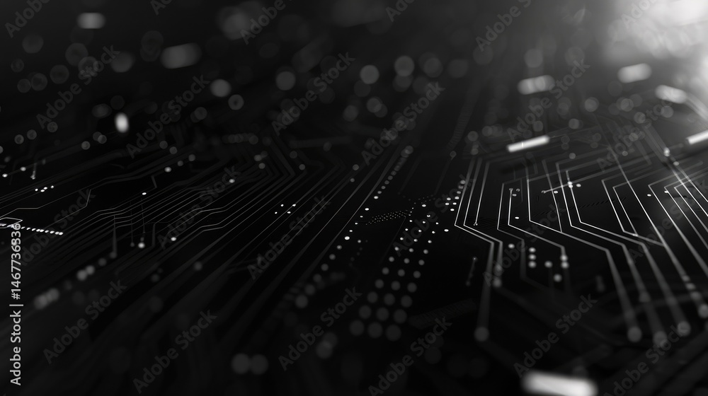 Poster this image features a sleek, dark background with intricate circuit patterns, creating a futuristic 