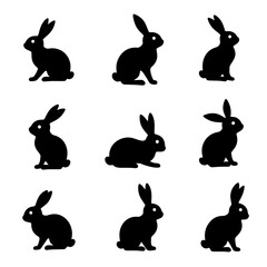 Fototapeta premium set of rabbits, Conjunto de coelho. Isolado em fundo branco. Silhuetas de coelho. Vetor.