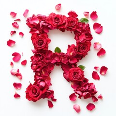 Capital letter R formed from red rose petals (2)