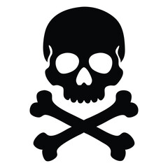 Isolated black skull and crossbones symbol signifies danger on a plain backdrop