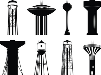 Water Tower Eps, Vector File Black and White