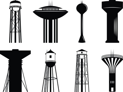 Water Tower Eps, Vector File Black and White
