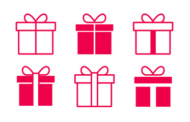 Gift box icon set in line style. Surprising gift box, gift wrapping simple black style symbol sign for apps and website, vector illustration.