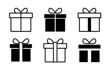Gift box icon set in line style. Surprising gift box, gift wrapping simple black style symbol sign for apps and website, vector illustration. Line and silhouette style.