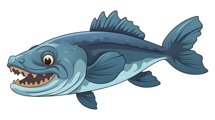 Obraz premium Cheerful Coelacanth Cartoon: Detailed Vector Illustration for Education and Science Publications
