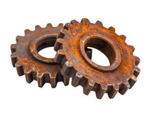 Rusty gear mechanism workshop industrial equipment view isolated on transparent background