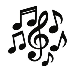Black Silhouette Scattered Music Notes and Treble Clef. Graphic Element Vector Icon Representing Music, Melody, or Sound.