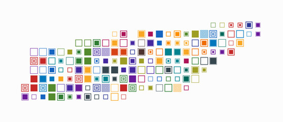Tennessee, shape of the state built of colored cells. Digital style map of Tennessee on a white background. Large size square blocks. Artistic vector illustration.