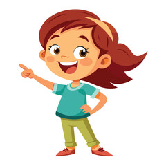 Happy girl Pointing Sideways with Cheerful Expression and Yellow Shirt on White Background 