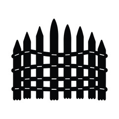 Simple Black Silhouette of a Rustic Wooden Fence with Interwoven Wire