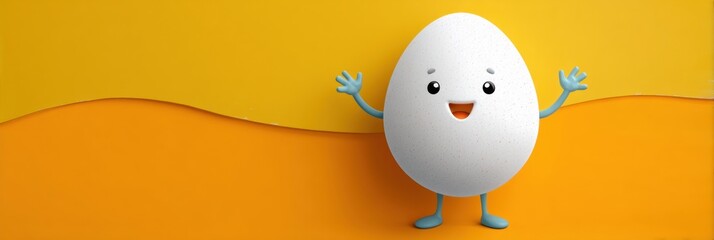 Cartoon Egg Character Happily Waving in Bright Setting Inviting Engagement and Fun Generative AI