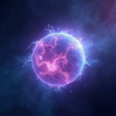 A glowing orb of energy in shades of blue and purple