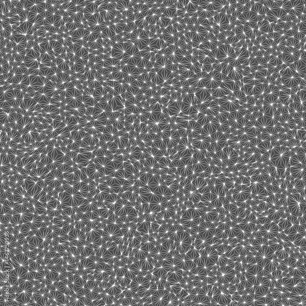 Poster minimalistic triangles background. tiny shape size. multiple repeated inner triangles. black and whi