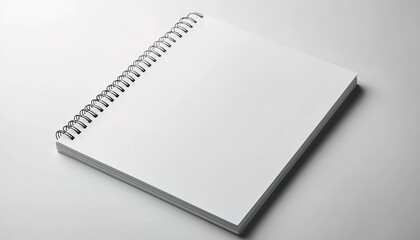 White spiral-bound notebook on light-gray background.