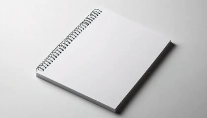 White spiral-bound notebook on light-gray background.