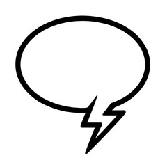 Black Outline Oval Speech Bubble with Lightning Pointer. Graphic Element Vector Icon for Comic Dialogue, Shock, or Idea.