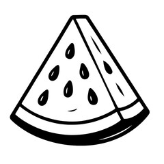 Black Outline Watermelon Slice. Food Fruit Graphic Element Vector Icon Representing Summer, Refreshment, or Healthy Eating.