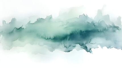 Abstract watercolor drawing featuring a palette of pale gray, blue, and green hues, with a dominant sage green color. Ideal art background for design purposes, showcasing elements of water and grunge