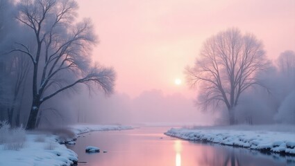 winter landscape in the fog