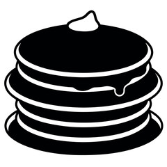 Simple black and white illustration of a stack of pancakes.