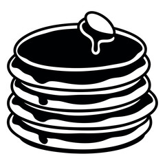 Simple black and white illustration of a stack of pancakes.
