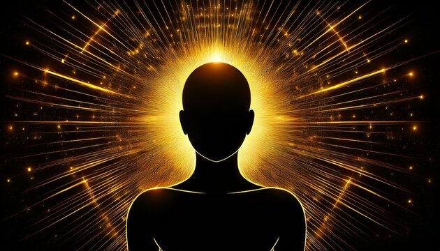 Silhouette mit goldener Aura auf dunklem Hintergrund
