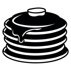 Simple black and white illustration of a stack of pancakes.