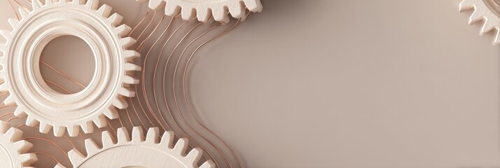 Abstract Gears and Lines Create a Balanced Composition on a Soft Neutral Background Generative AI