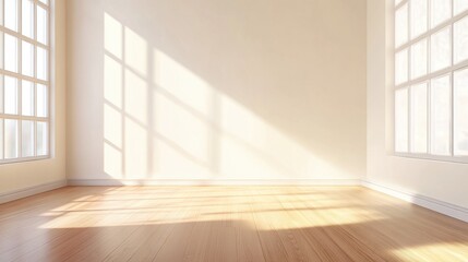 Fototapeta premium This bright and airy empty room features large windows that allow natural light to fill the space, creating a peaceful and inviting atmosphere perfect for creative use.