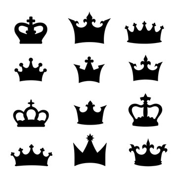 Set of Crown silhouette vector on white background