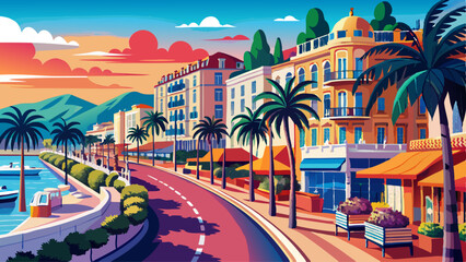 French Riviera. Boulevard de la Croisette in Cannes, Provence-Alpes-Cote d'Azur, France