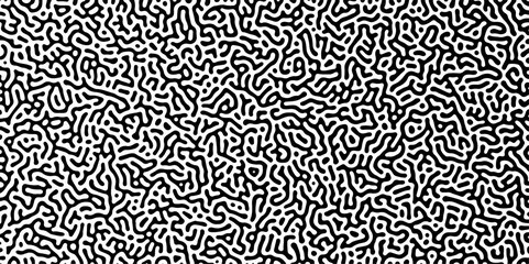 Abstract truing organic wallpaper Turing reaction diffusion monochrome seamless pattern with chaotic motion. Generative algorithm psychedelic background. Reaction-diffusion or truing pattern formation