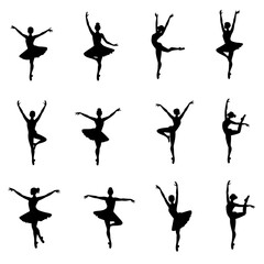 Set Ballerina silhouette isolated vector on white background