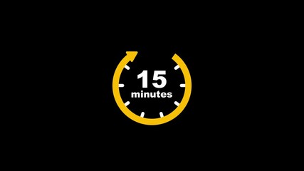15 minutes timer symbol color style isolated on black background. 15 min time circle icon.15 minutes timers Clocks, Timer 15 minute icon, countdown icon. Time measure. The chronometer icon