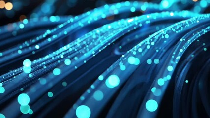 Abstract Blue Glowing Fiber Optic Wave, Digital Art,  Futuristic Technology Background - Powered by Adobe