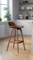 Modern walnut bar stool in bright kitchen interior design