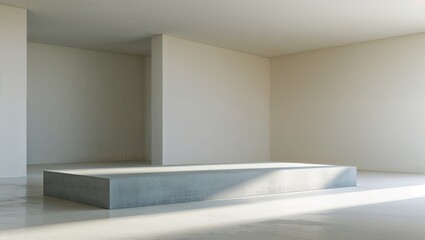 Fototapeta premium Modern minimalist space featuring a concrete platform illuminated by natural light
