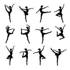 Set Ballerina silhouette isolated vector on white background