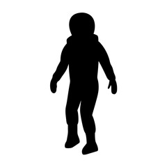 Silhouette of a child in winter clothes standing and about to move