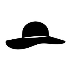 Simple graphic of a black floppy sun hat with a wide brim