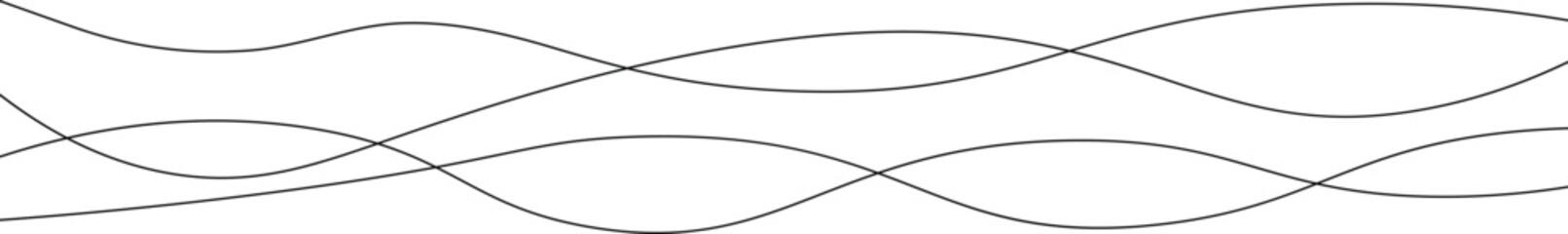 Curved black long lines seamless wave pattern. Thin line wavy abstract vector background. Wavy line horizontal divider wavy pattern. Curve line art striped. Abstract wave elements. Vector illustration