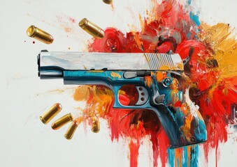 Pistol in Abstract Expressionist Chaos: A Bold Canvas