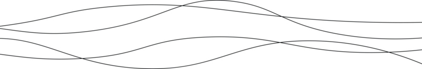 Curved black long lines seamless wave pattern. Thin line wavy abstract vector background. Wavy line horizontal divider wavy pattern. Curve line art striped. Abstract wave elements. Vector illustration