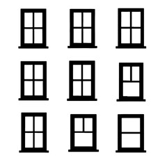Set window silhouette isolated vector on white background